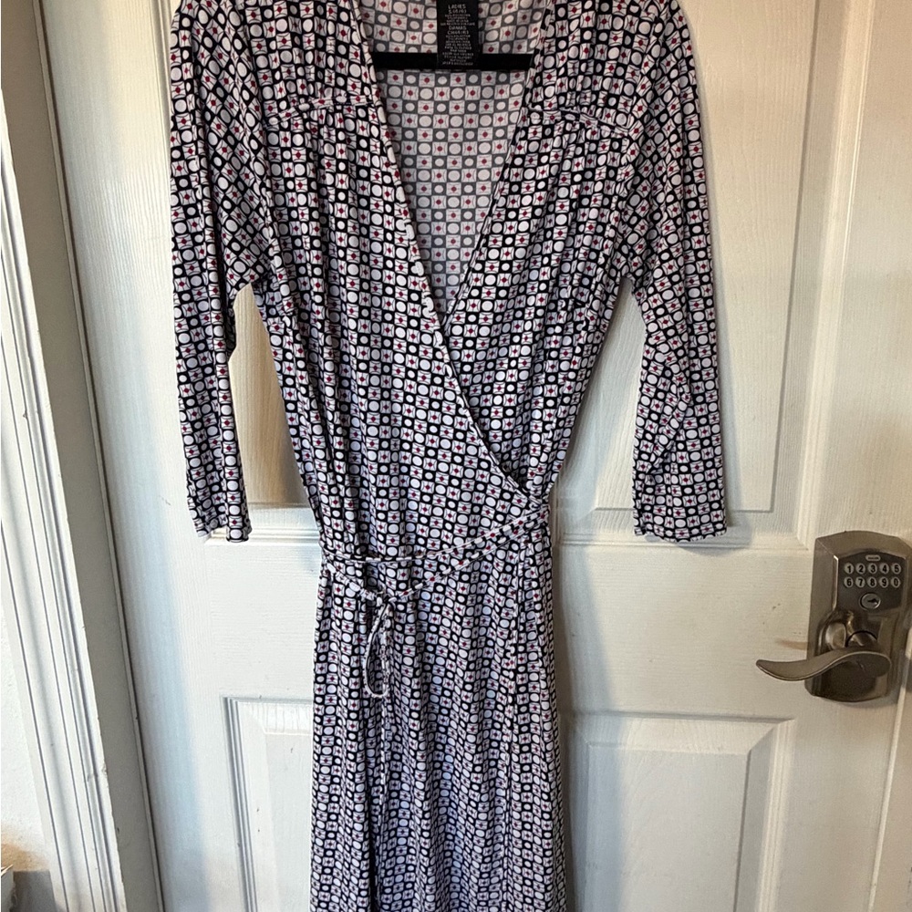 George Navy and White Printed Long Sleeve Wrap Dress